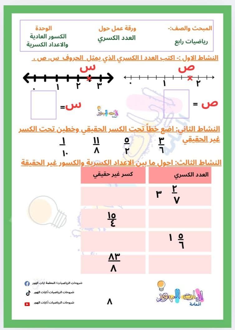 أوراق عمل (١-٤) المنهاج الفلسطيني | #الصف_الرابع #الفصل_الأول | Facebook