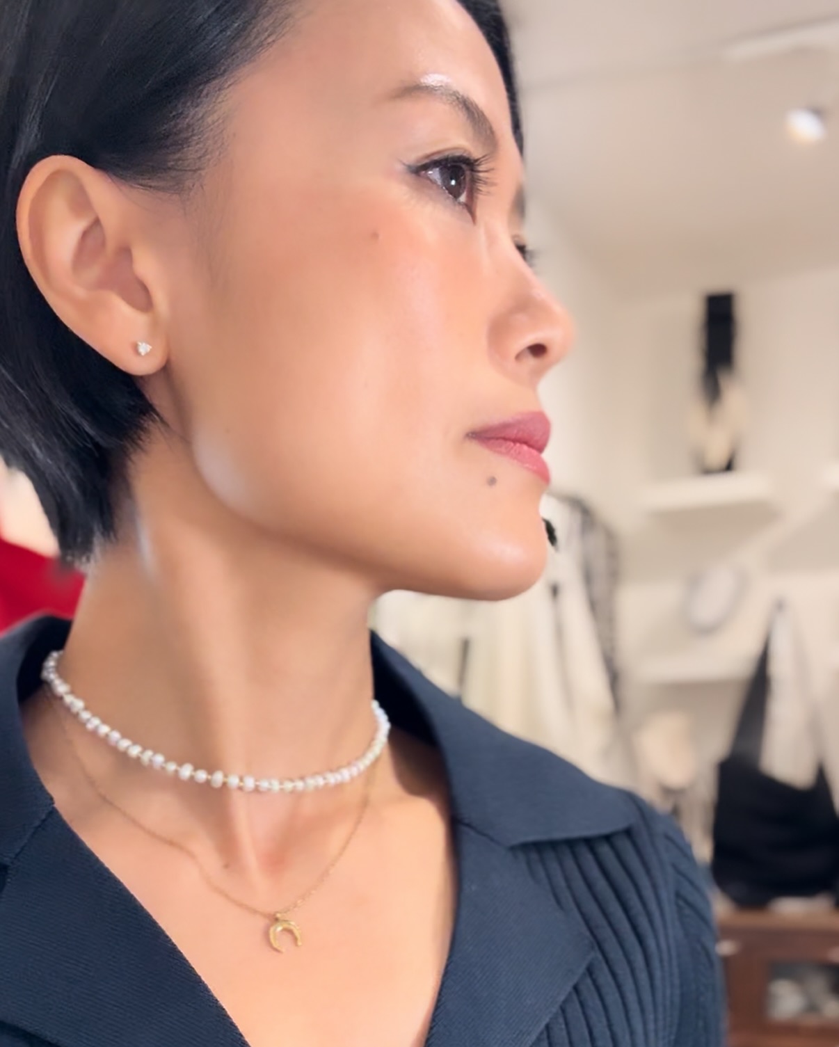 池田華依のアイコンネックレスである、一連パール&ビーズネックレス