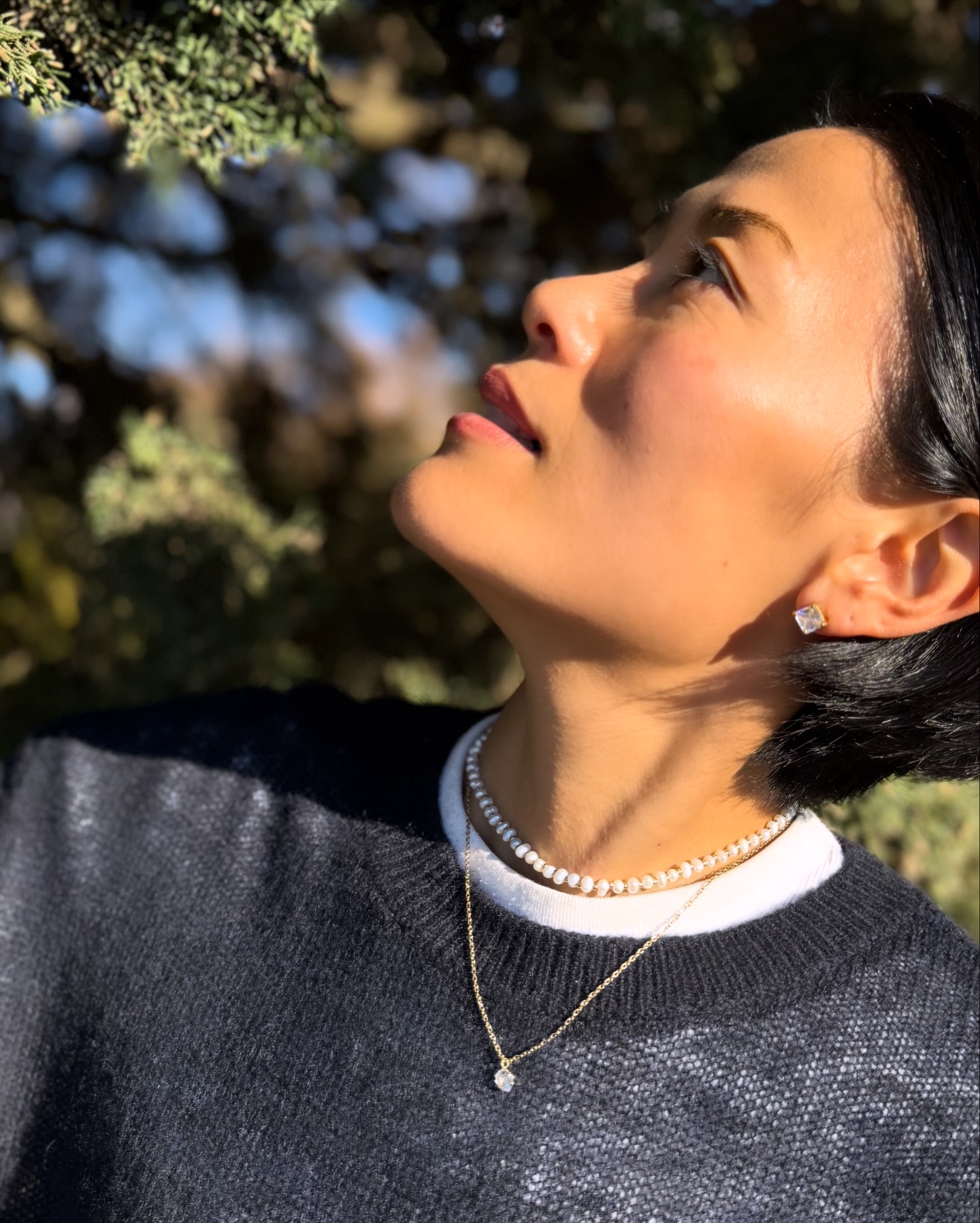 池田華依のアイコンネックレスである、一連パール&ビーズネックレス