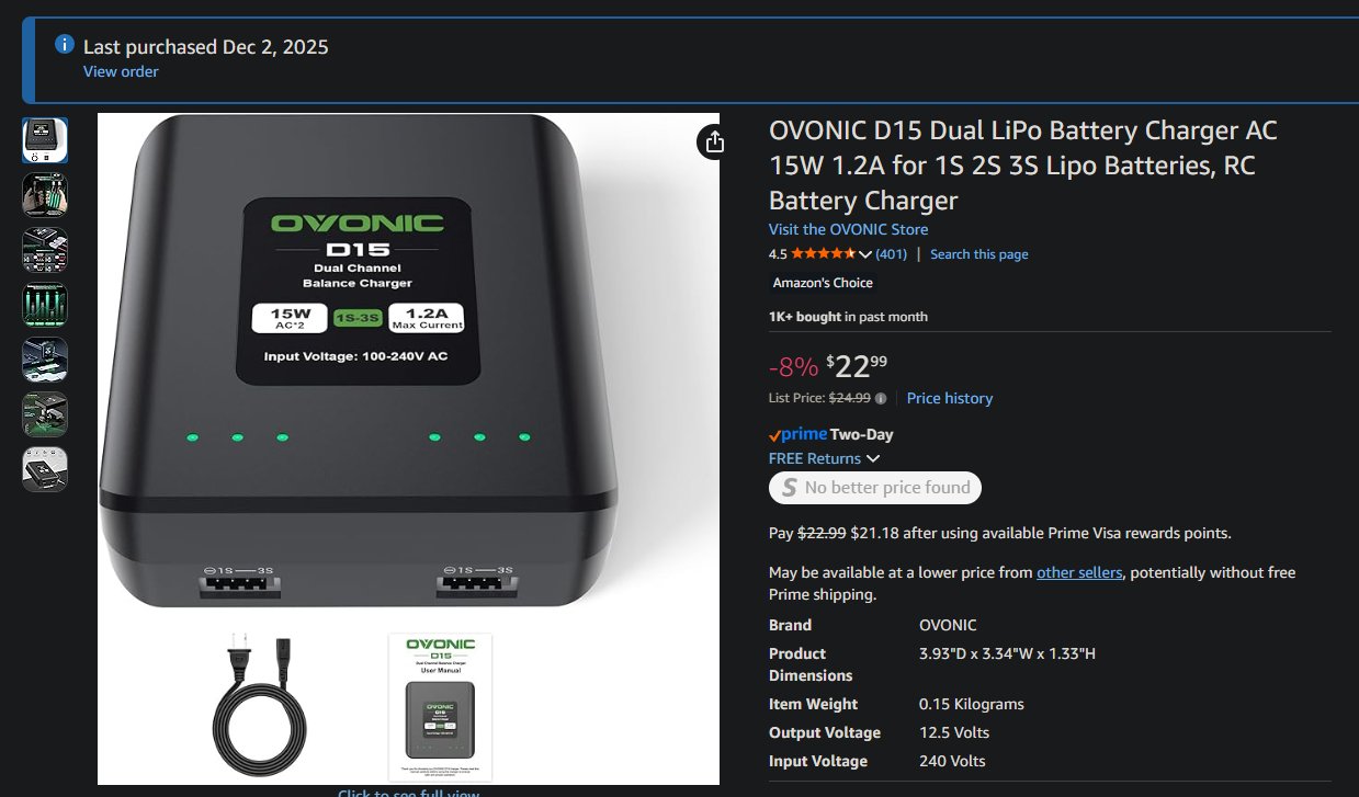 Cargador De Baterías LiPo OVONIC D15 De Doble Canal – 15W + 15W, 1.2A Por Canal, Para 1S-3S LiPo/Life/LiHv, Con Protección Y Alta Precisión