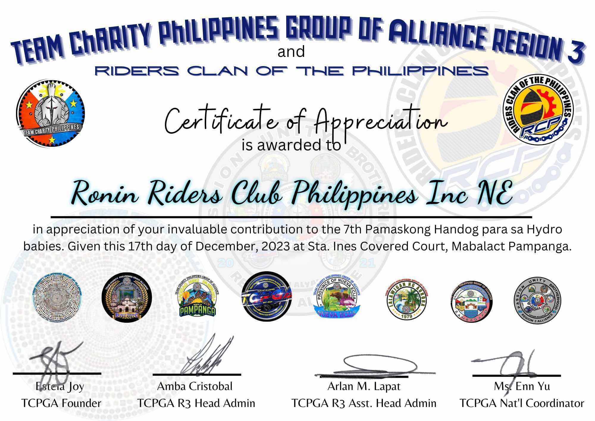 Ronin Riders Club Philippines Inc.- Established 2022