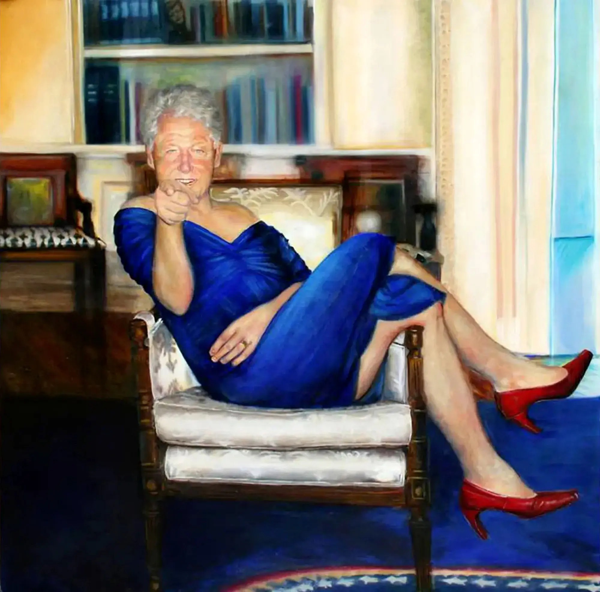 In case you missed it: Here's the story behind that bizarre painting of Bill Clinton in a blue dress seen in Jeffrey Epstein's home