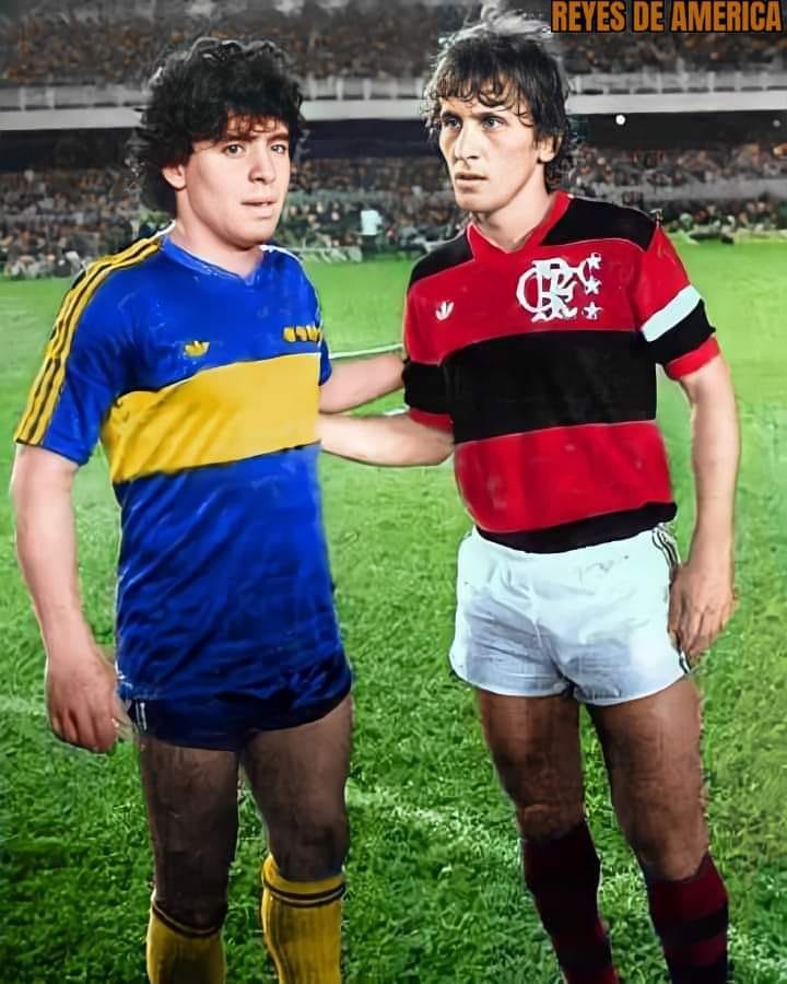 Zico and Maradona with the beautiful '10' Flamengo jersey.
