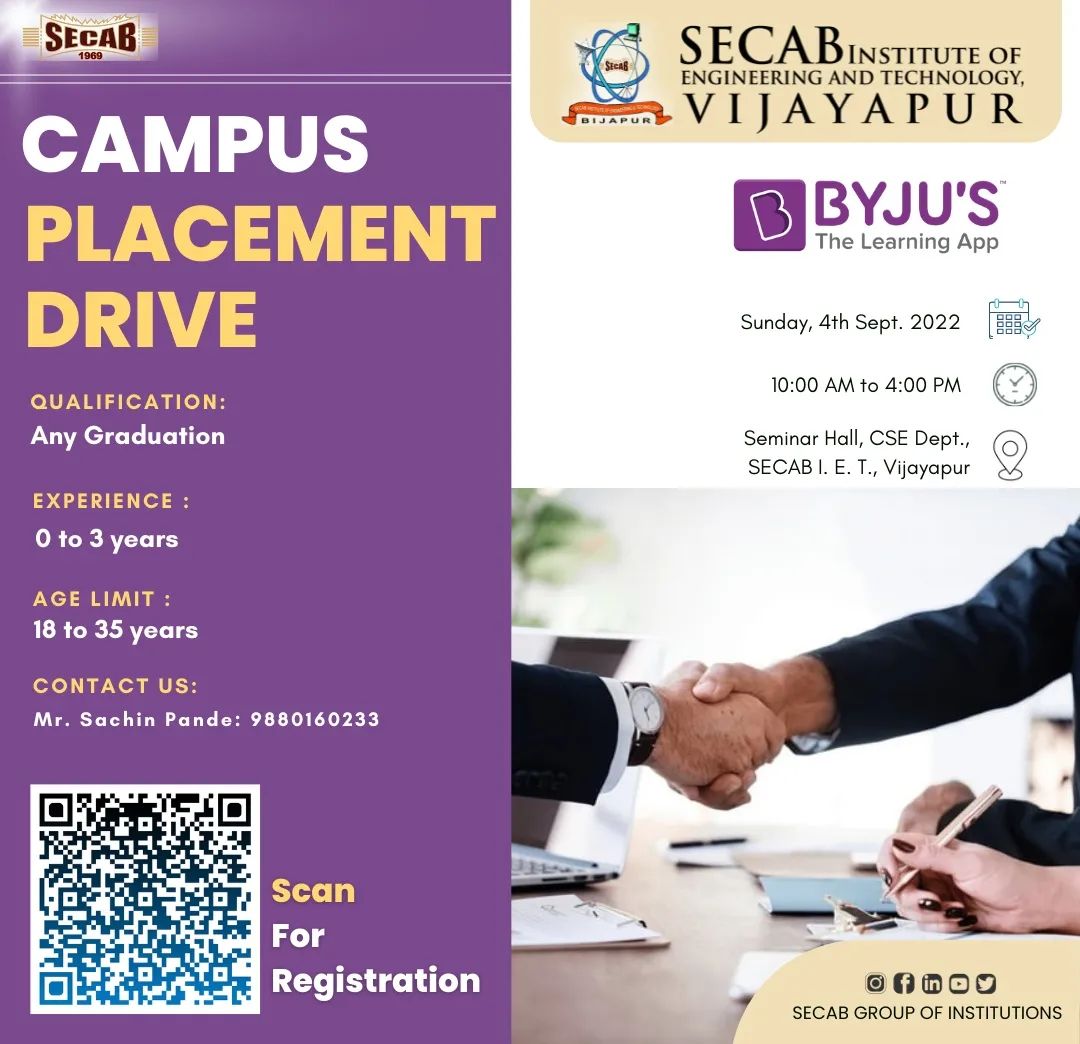 Secab - Byju’s Campus Placement Drive on Sunday, 4th September. # ...