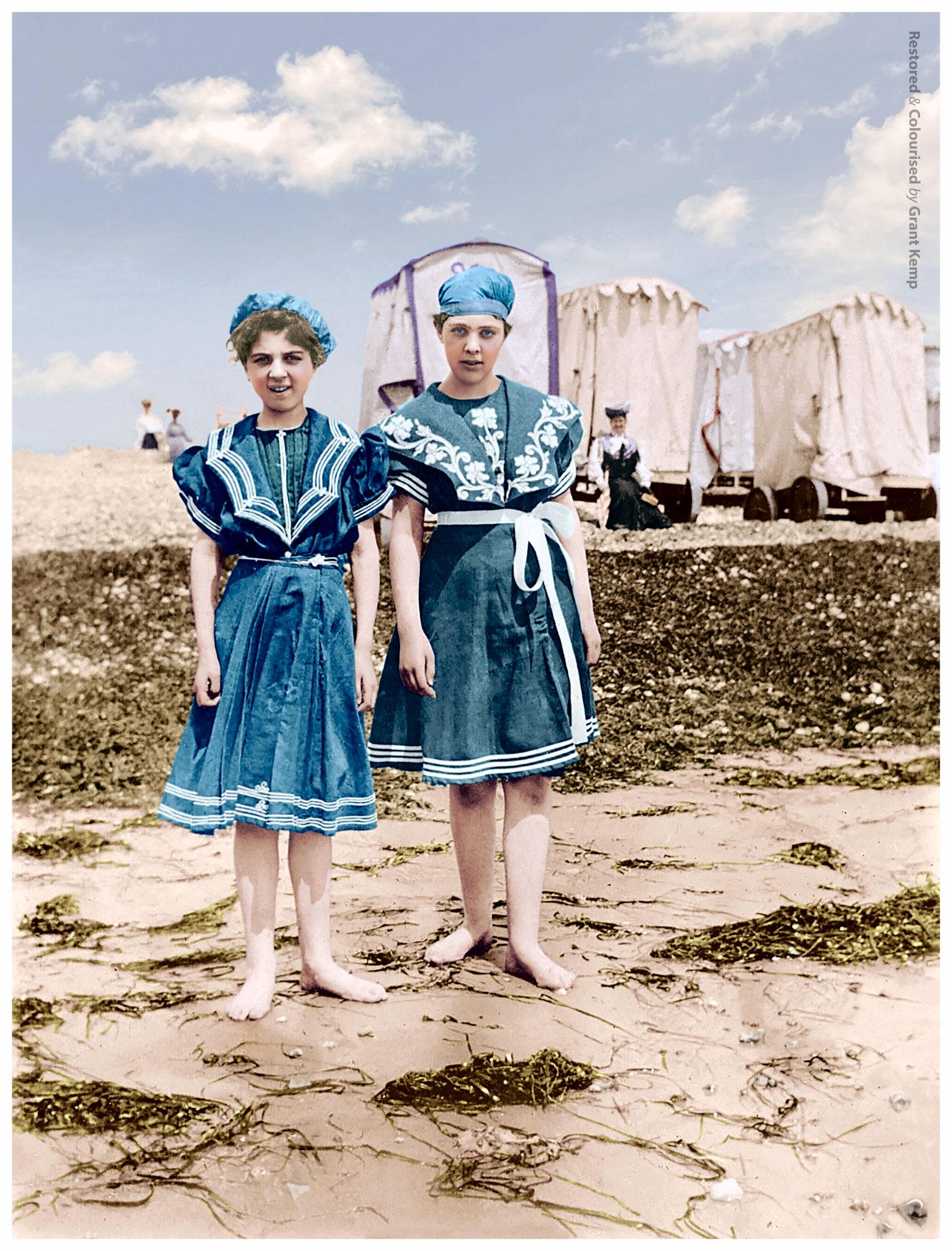 Southsea 1900 Holidaymaker's on the beach with there Bathing Machines.