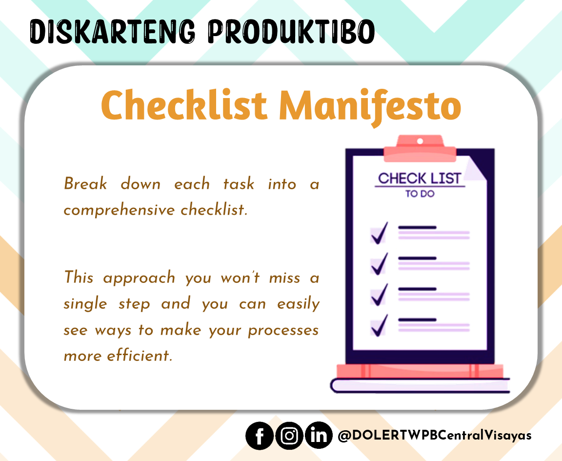 DISKARTE: Breakdown each task into a comprehensive checklist. Doing ...