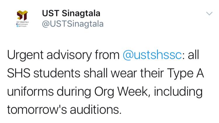 UST Sinagtala - RE: DRESS CODE DURING ORGANIZATION WEEK. Please be ...