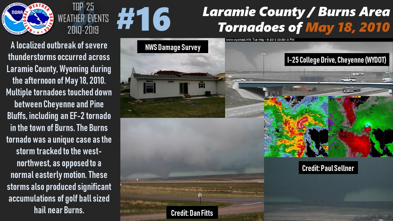 The Laramie County / Burns Area Tornadoes of May 18, 2010, come in 