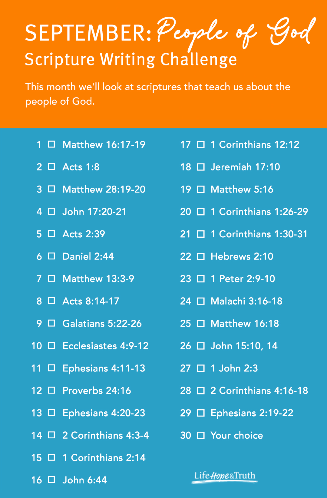 Our theme for the September Scripture... - Life, Hope & Truth