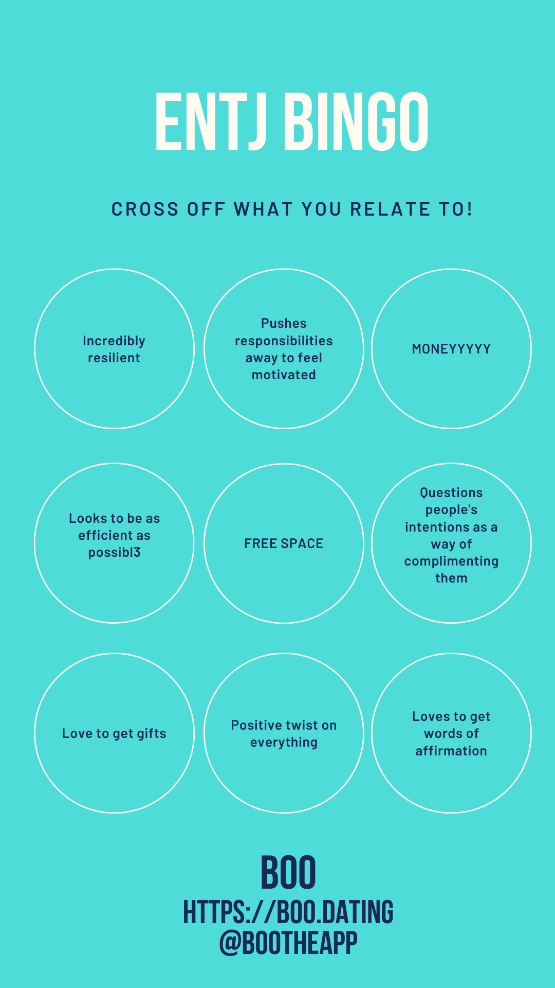 Boo App - bingo cards for different MBTI types! pt. 1 fill... | Facebook