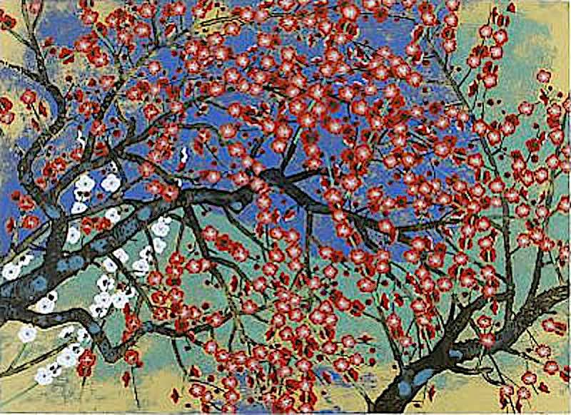 Plum Blossoms” [梅の花, Ume no hana], a 1995 lithograph, by