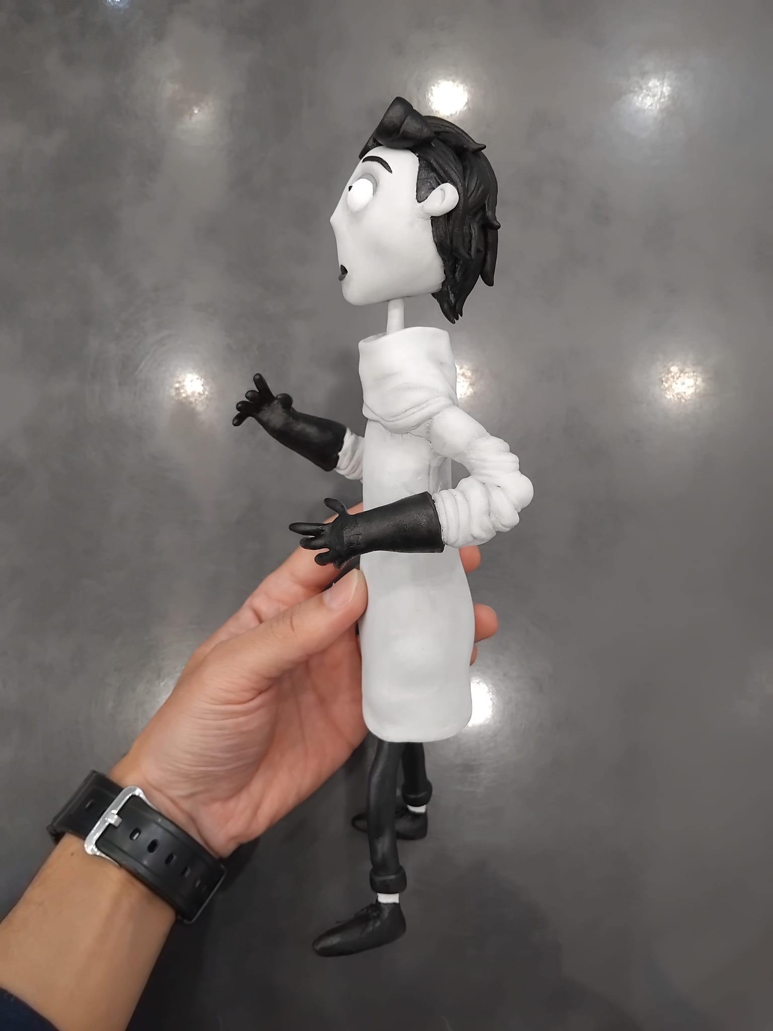 Frankenweenie figure made with air dry clay and acrylic paint