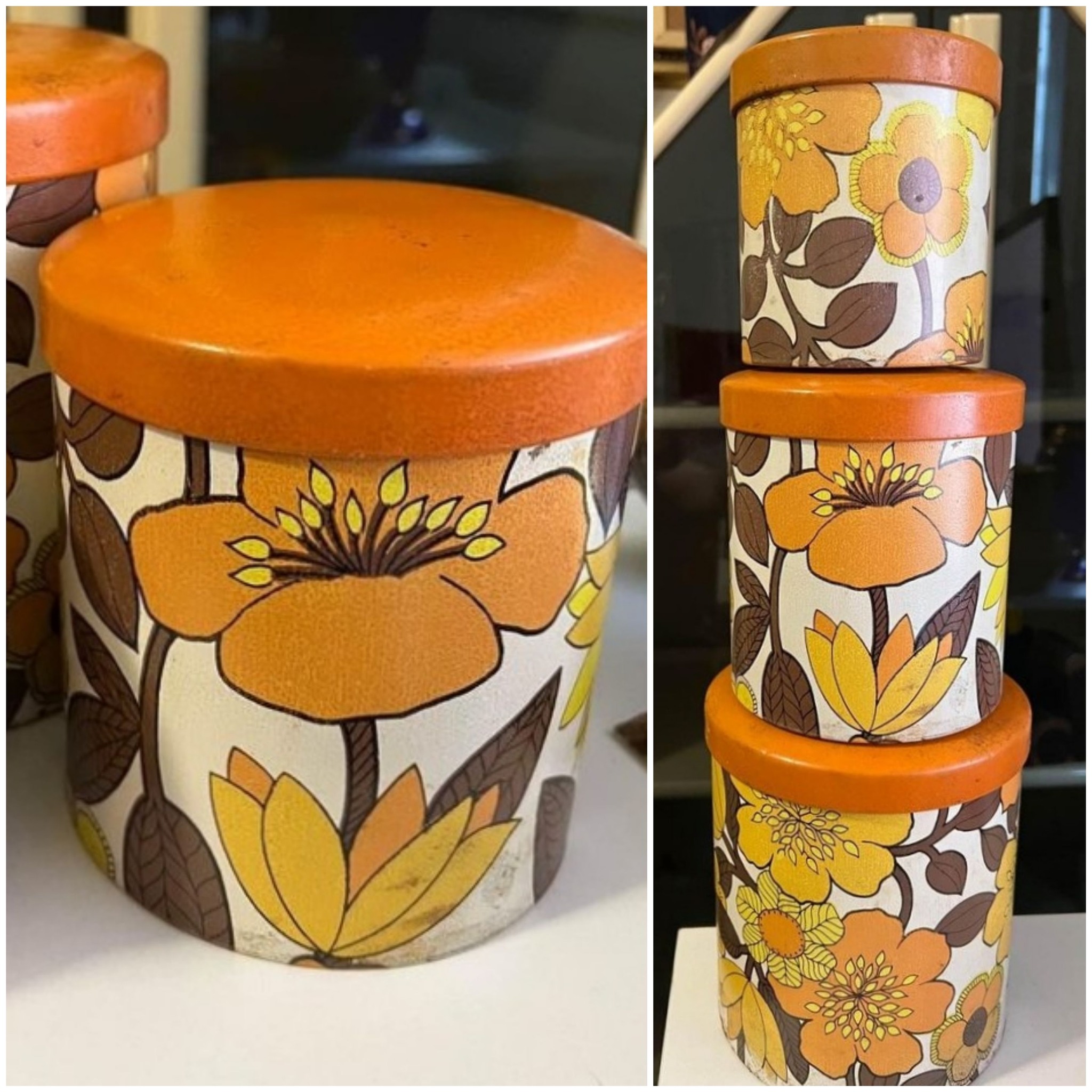 Vintage mid-century stackable plastic kitchen canisters