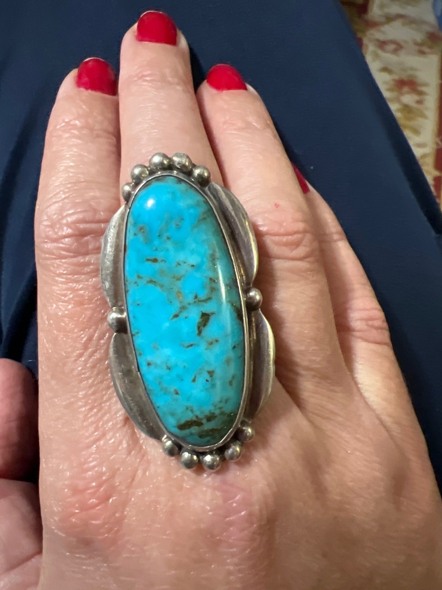Impressive Native Navajo sterling silver and turquoise ring by