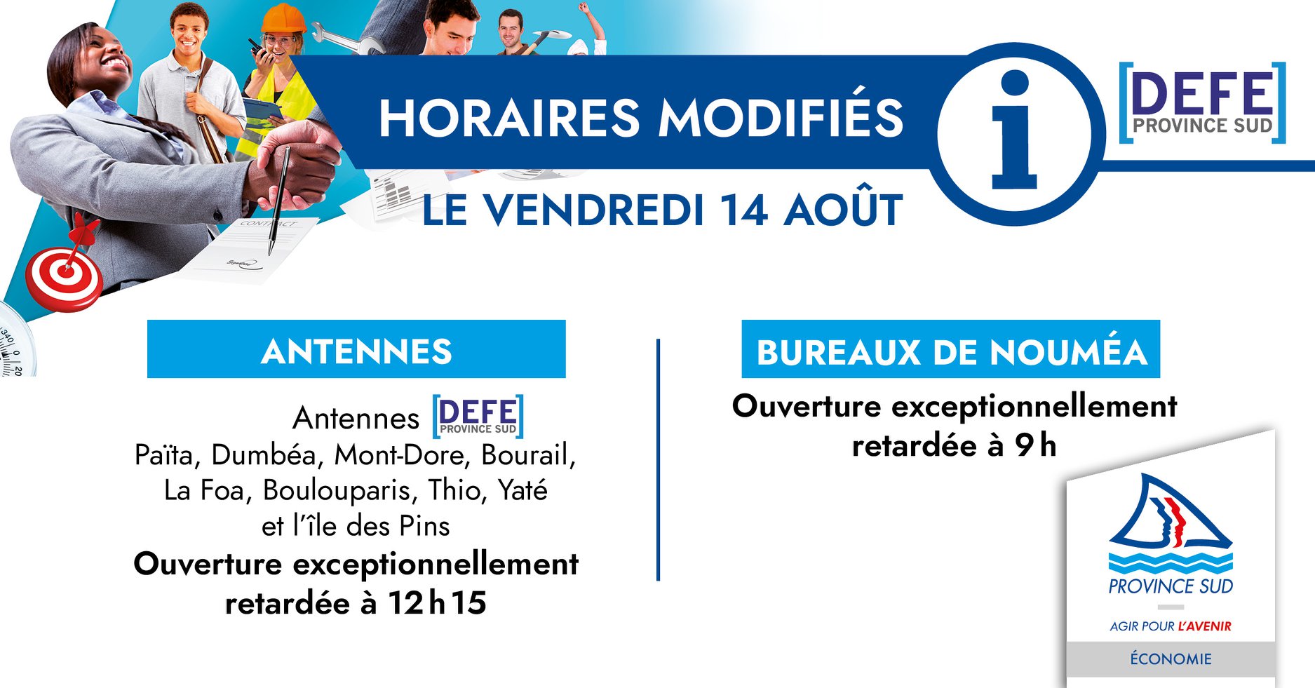 [DEFE] - Horaires modifiés ce... - Province Sud 100% pratique | Facebook