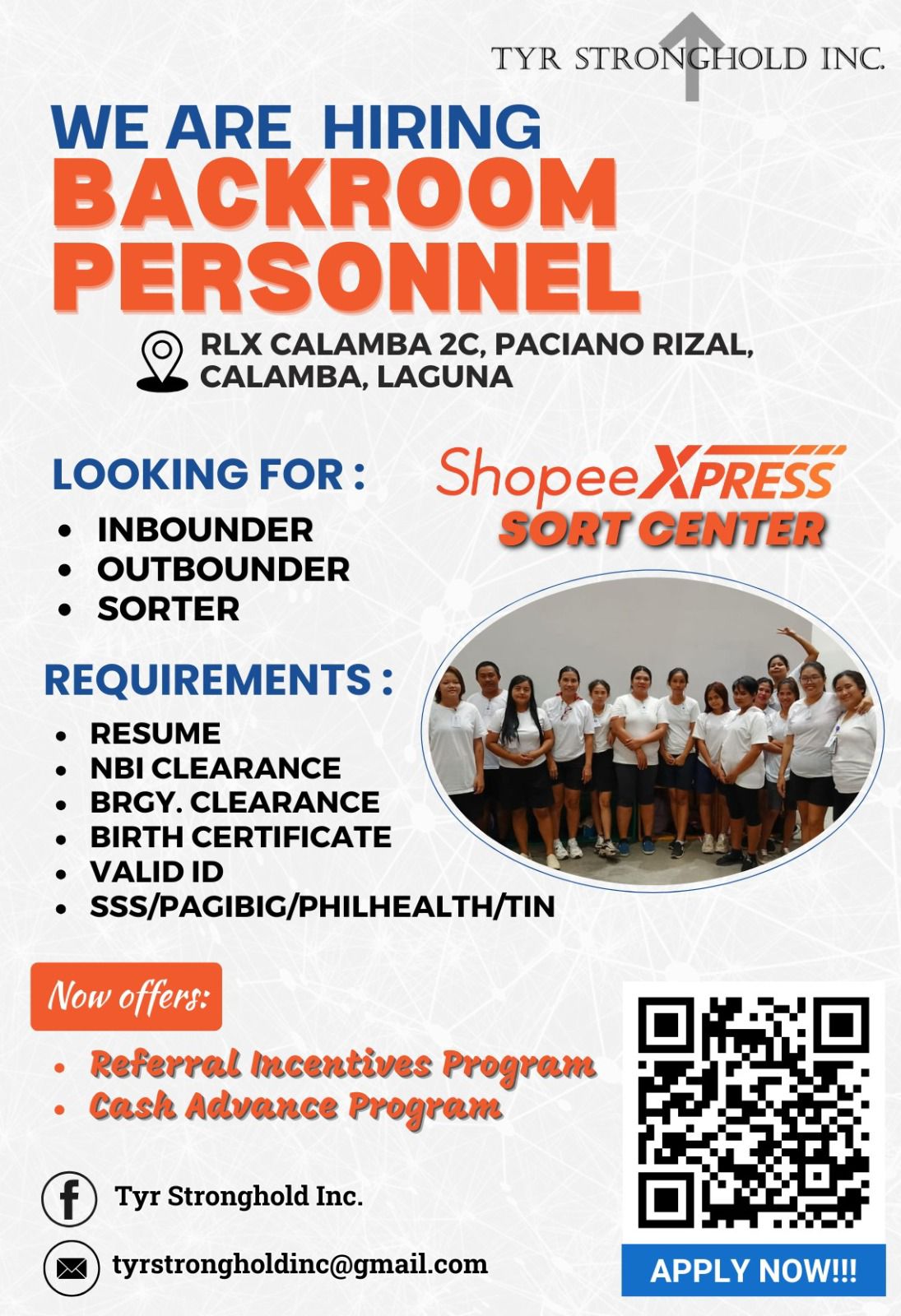 John Philip - HIRING: BACKROOM PERSONNEL TYR... | Facebook