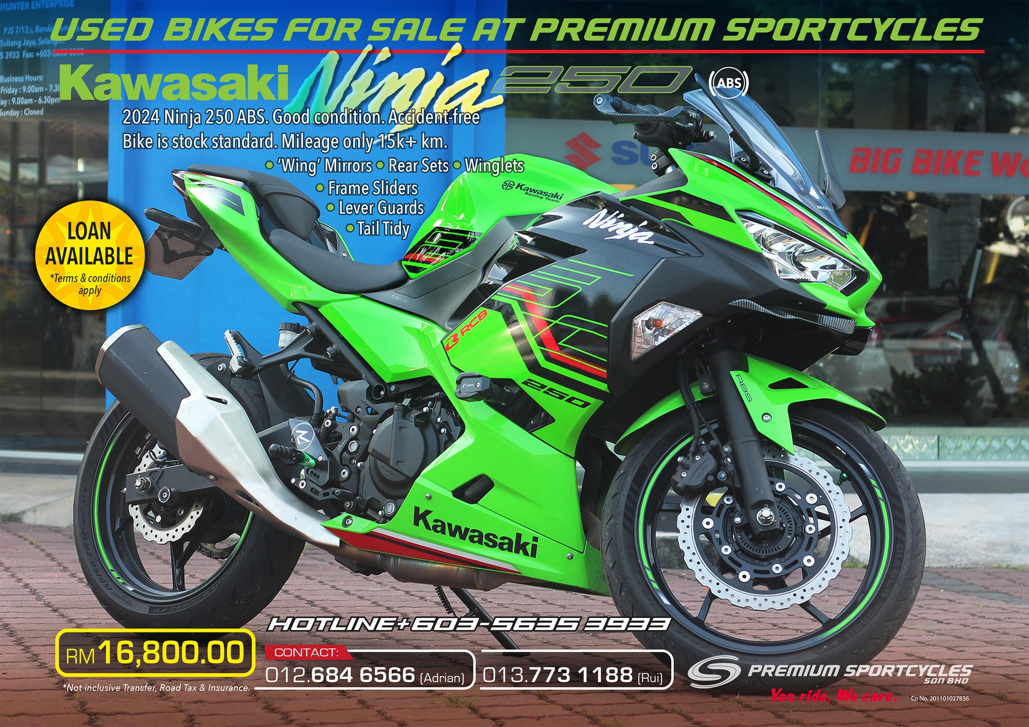 2024 Ninja 250 ABS. Good condition. Accident-free. Mileage only