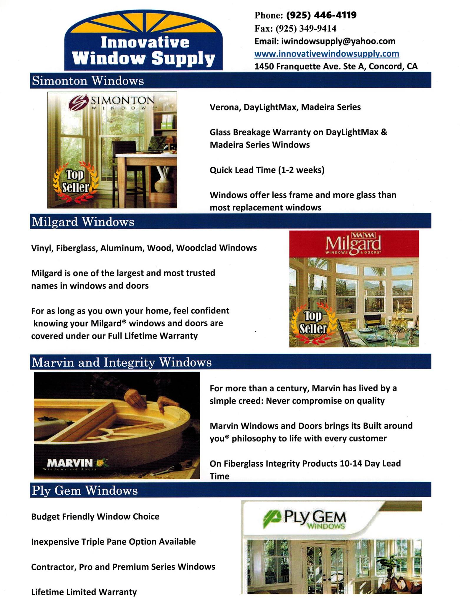 Innovative Window Supply | Concord CA