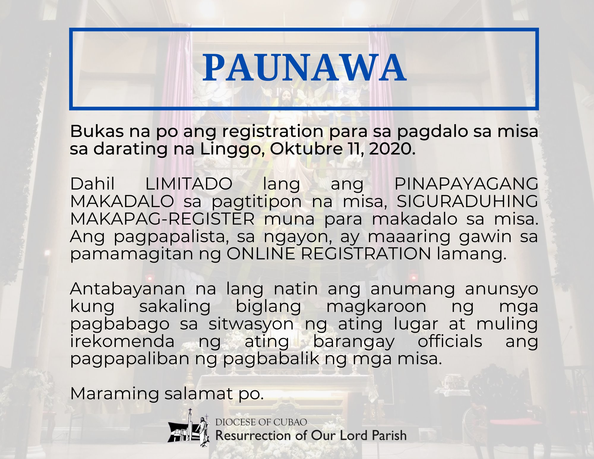Mga... - Resurrection of Our Lord Parish (ROLP) - Paltok