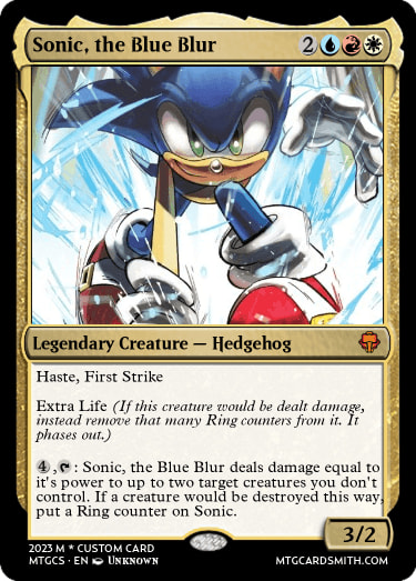 sonic the hedgehog mtg card Magic Gathering Secret Lair x the Hedgehog: Turbo Gear Seven brand Custom Sonic transform card for