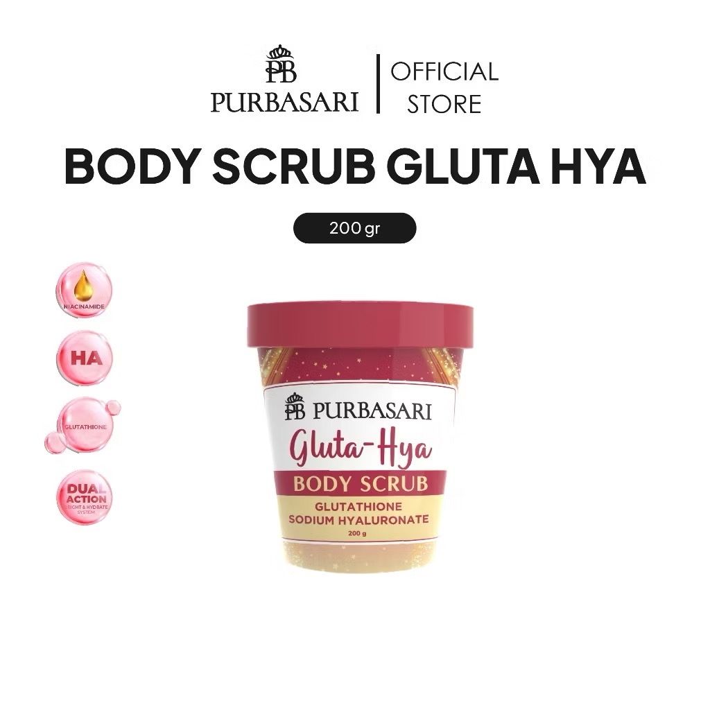 Rp 40.000 Purbasari Body Scrub Gluta-Hya & Brightening Lulur purbasari memutihkan Melembapkan 200gr Glutathione Hyaluronic Acid