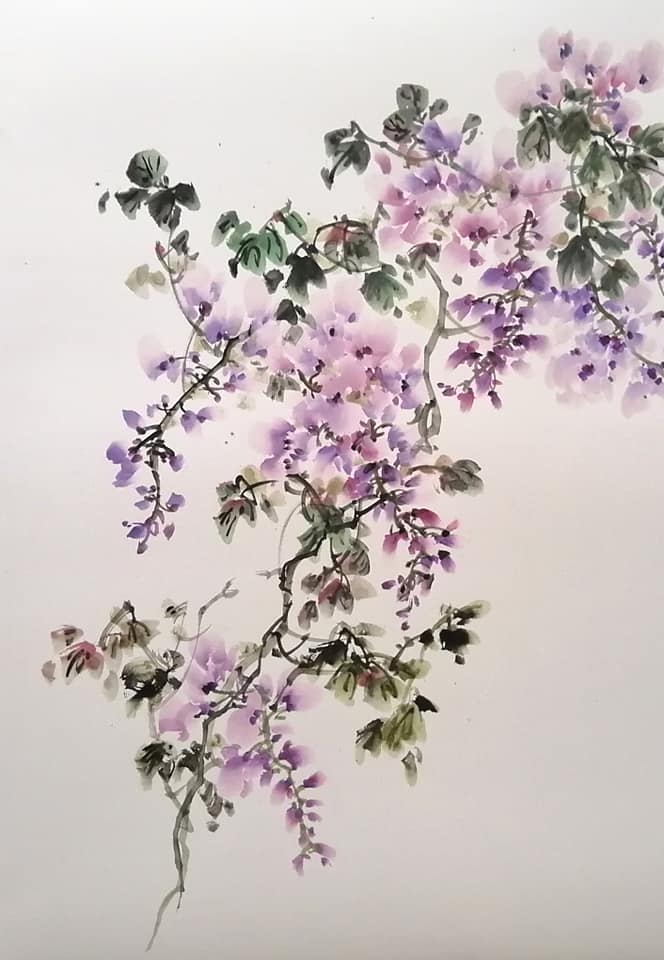 呆在家里 闷吗 不愁 试试写水墨画紫藤花 特别给星期二成人水墨画班 Simple Art Studio 简单画室 Facebook