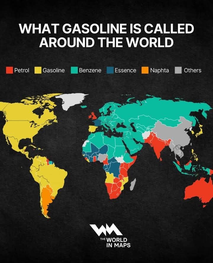 Gasoline vs Petrol: Map Showing The Name Around the World