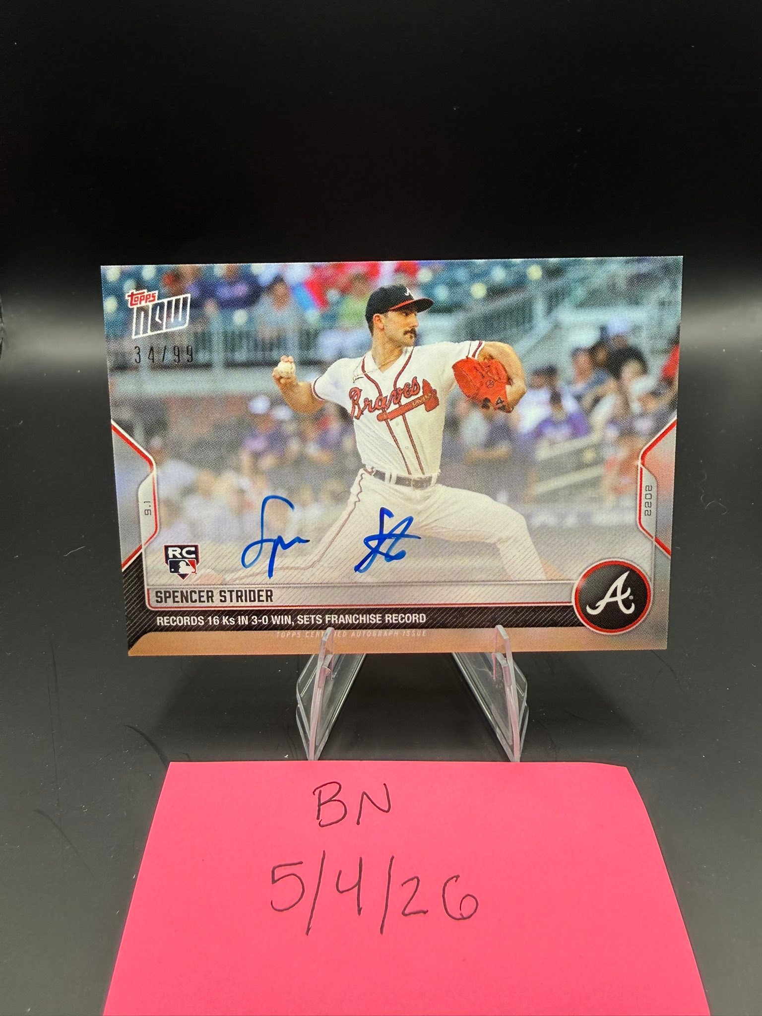 SPENCER STRIDER RC AUTO /99 2022 Topps Now Spencer Strider Rookie 