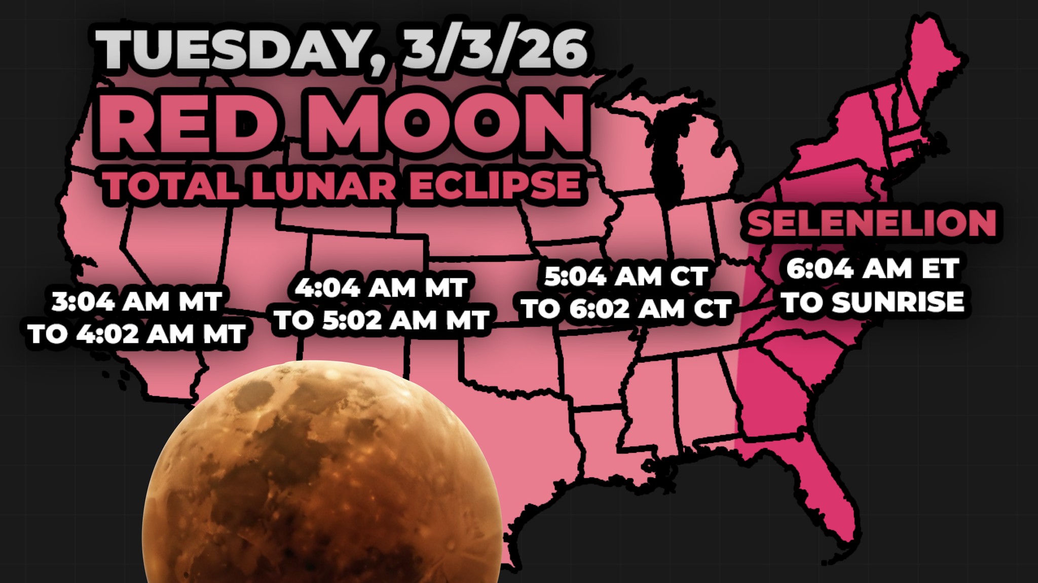 MOON WILL TURN RED for 1 HOUR very early TUESDAY! ? This is due 