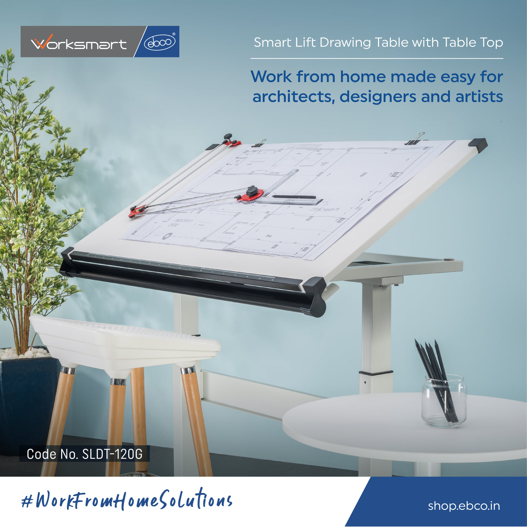 Ebco - Smart Lift Drawing Table - A height adjustable desk with top ...
