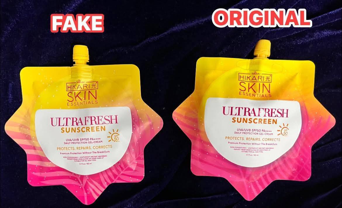 Beware of Fake Hikari Sunscreen ⚠️ ✨ Fake Hikari sunscreens are now circulating online. These usually have thinner packaging, off-colored labels or fonts, and a different scent or greasy, watery texture compared