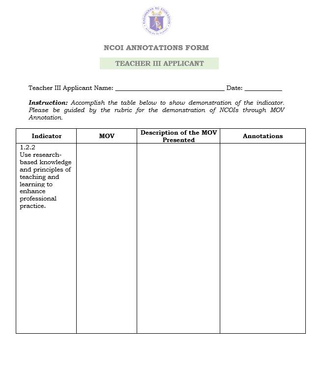NCOIs Portfolio Annotation Form... - Aileen Arcilla Tabilog | Facebook