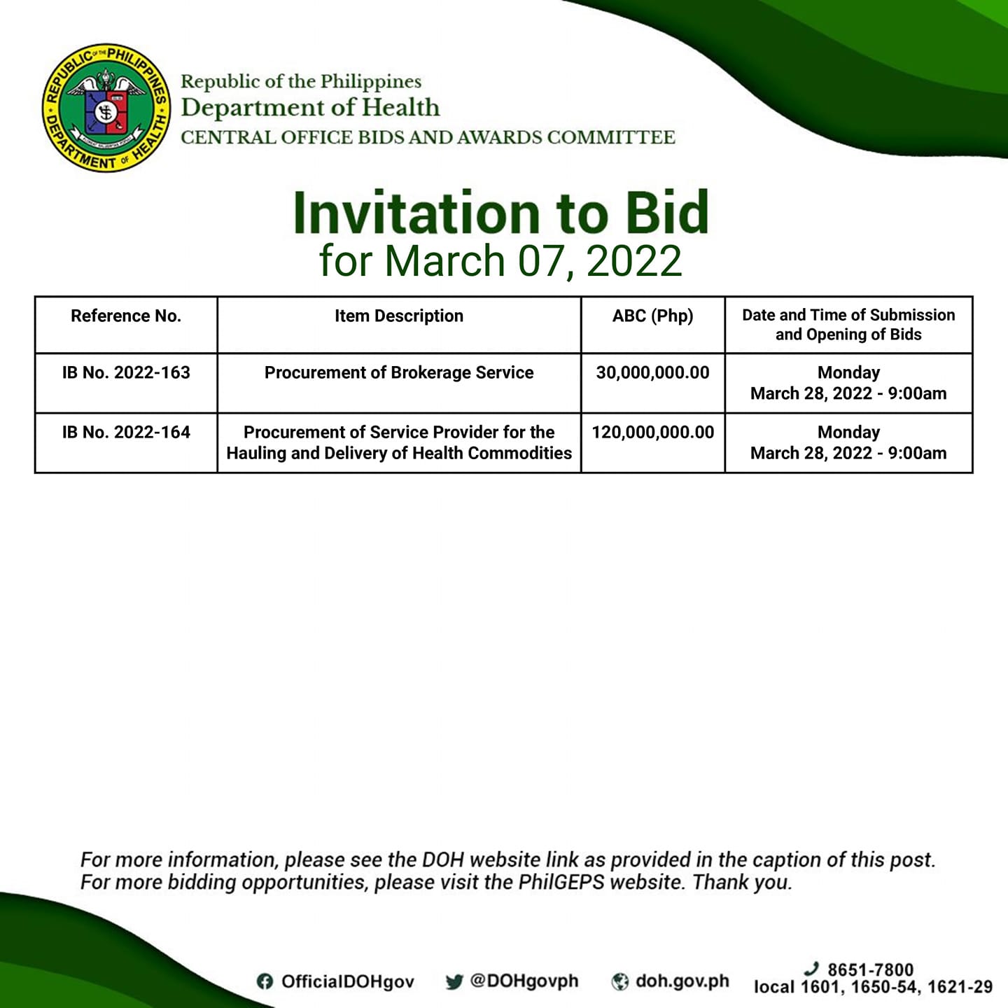 Department - Bulletin of Procurement Opportunities (Invitation to Bid ...