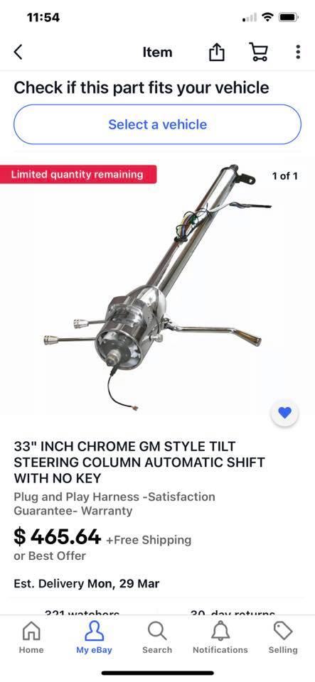 33 Straight Column Shift Steering Column - Chrome