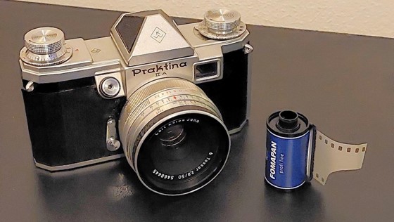 Praktica camera photo with 50mm f 2.8 Tessar lens