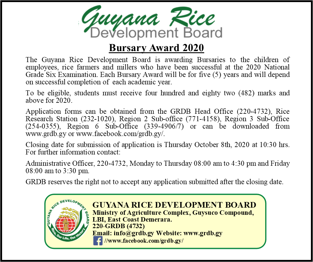 Guyana Rice Development Board - GRDB is awarding Bursaries to the ...