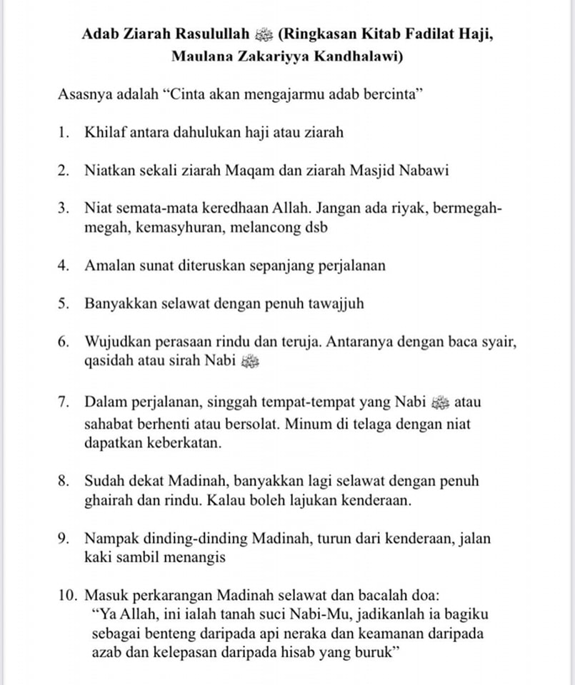 Nota Umrah DIY - Adab menziarahi Rasulullah S.A.W. Asasnya... | Facebook