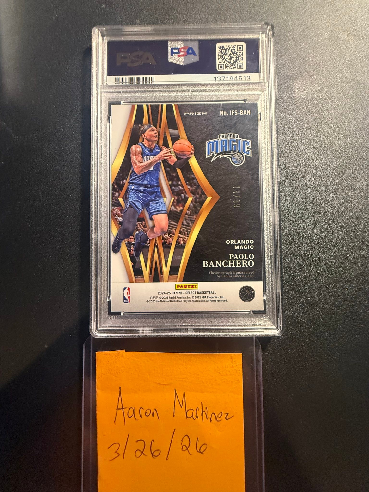 Paolo Banchero In Flight Signature Auto /249 PSA 10