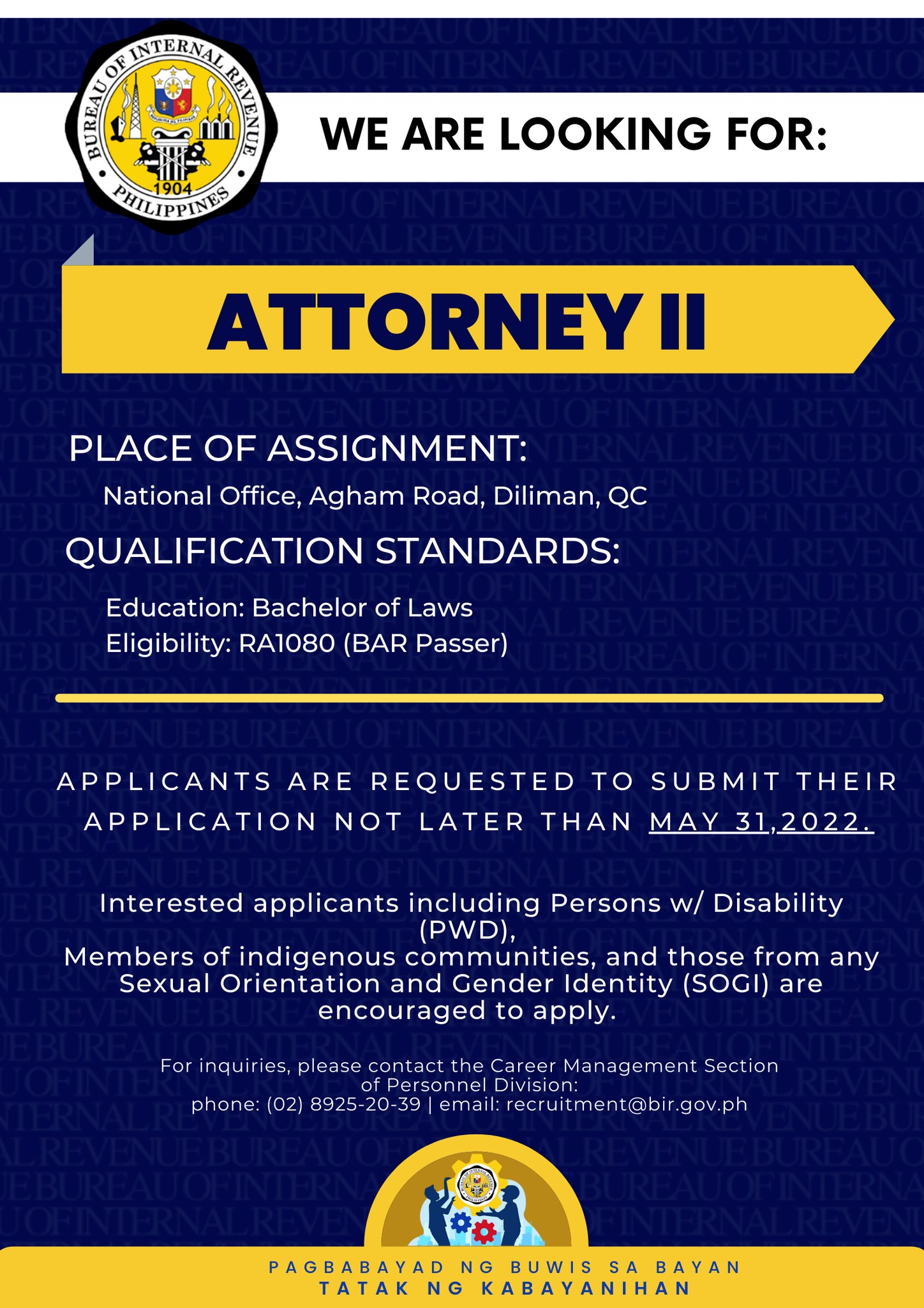 BIR IS HIRING!... - Bureau of Internal Revenue Philippines | Facebook
