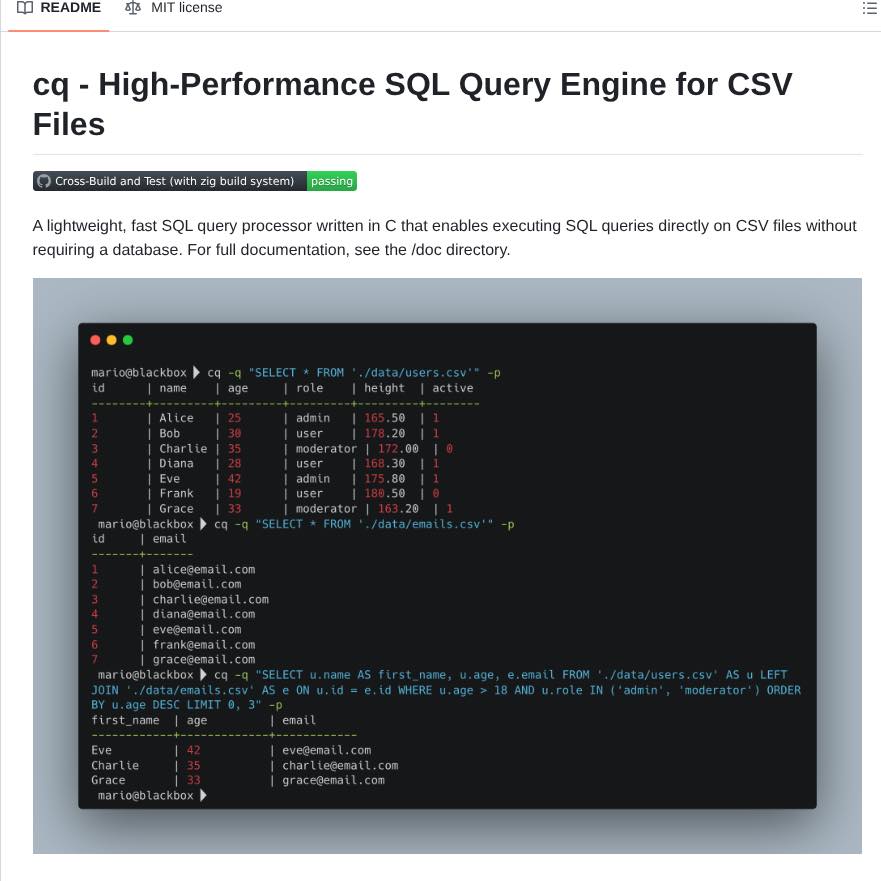 Thongchai - 🧩 cq คือ SQL query engine สำหรับไฟล์ CSV ที่เขียนด้วย C ...