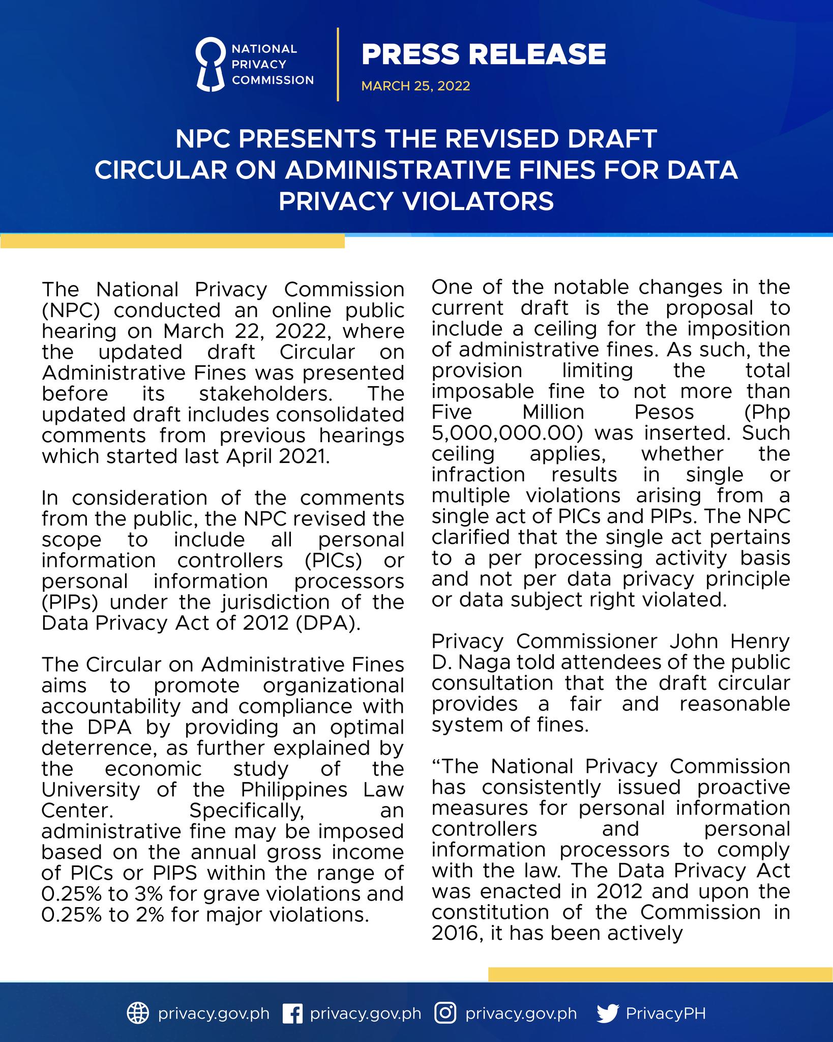 PRESS RELEASE NPC PRESENTS... - National Privacy Commission | Facebook
