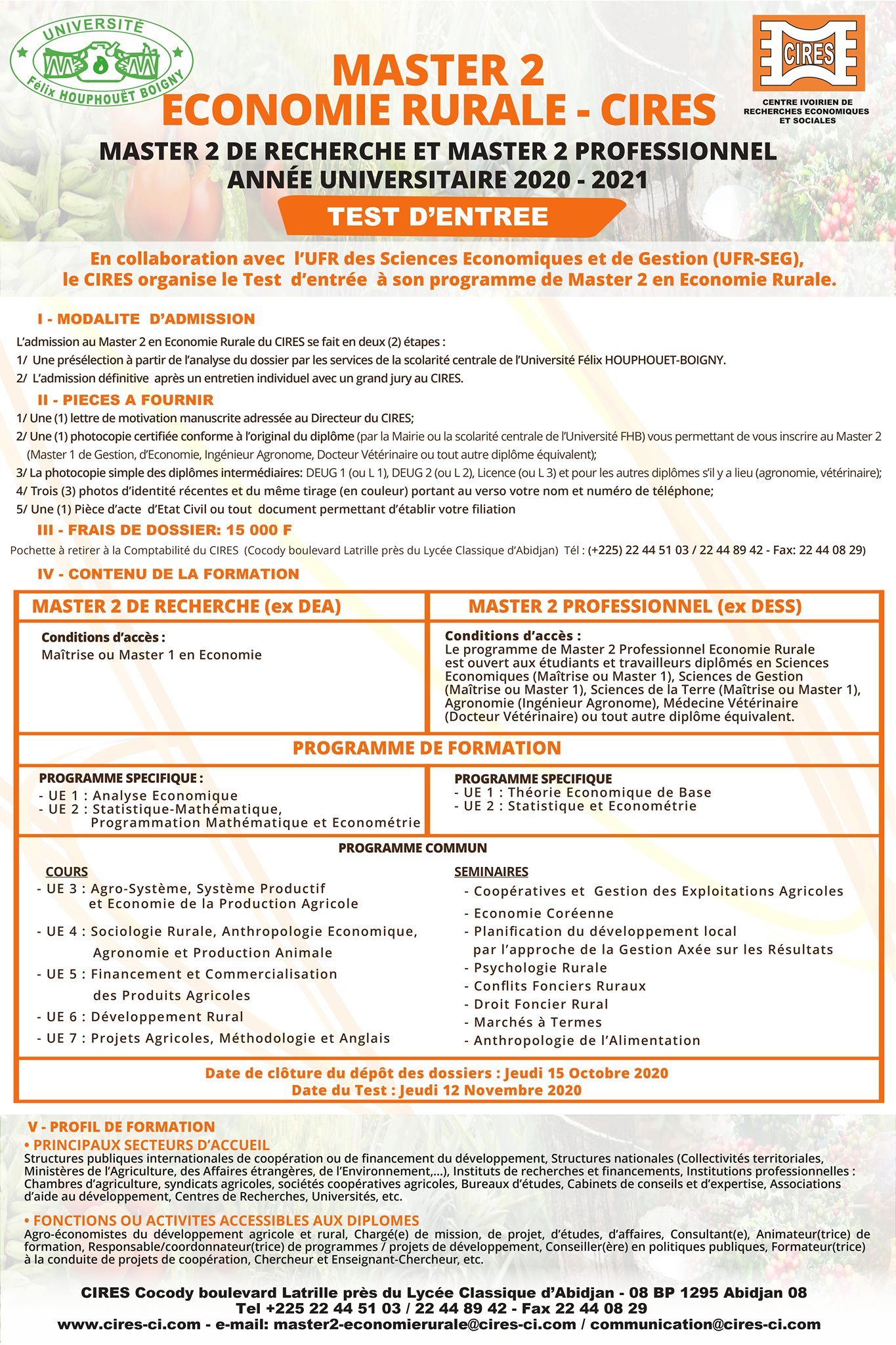 Master 2 Economie Rurale- CIRES
