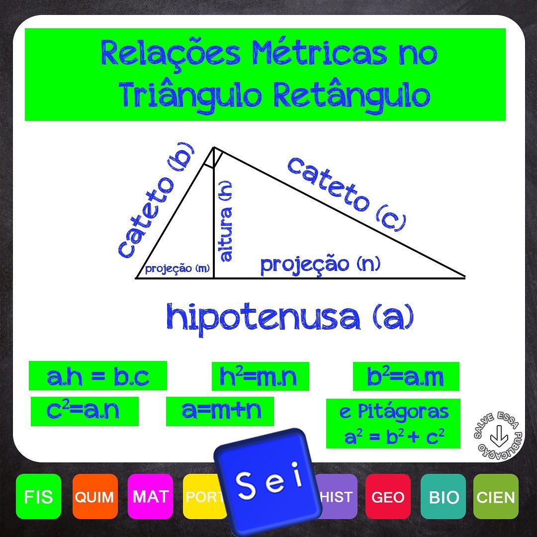 RELAÇÕES MÉTRICAS NO TRIÂNGULO RETÂNGULO 📘📲Formulário pra vc, meu amigo ...