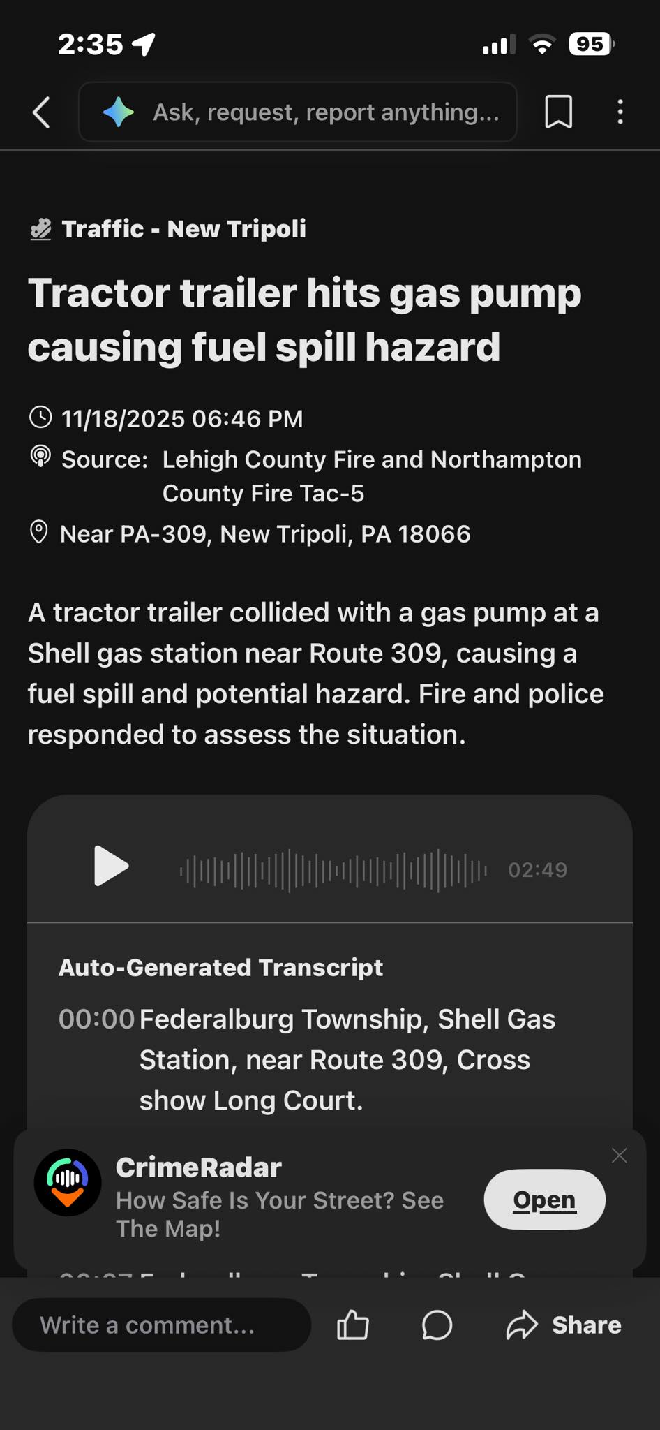 New Tripoli & Surrounding Areas - In the Know | Accident at Shell on ...