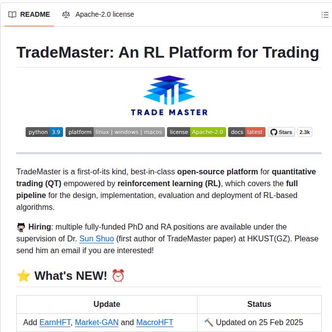 Thongchai - 🧠 TradeMaster คือแพลตฟอร์ม open-source สำหรับสร้าง ...