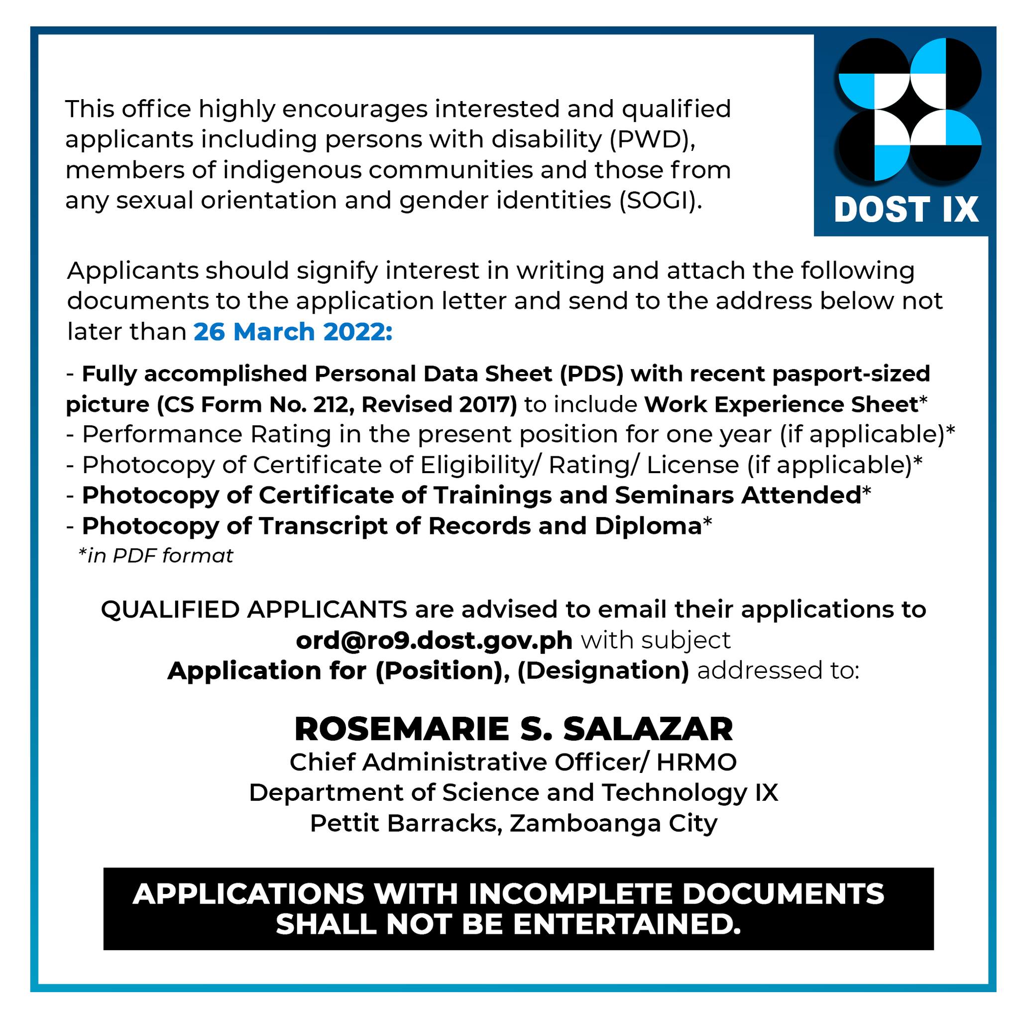 WE ARE HIRING! DOST IX is... - DOST Regional Office No. IX | Facebook