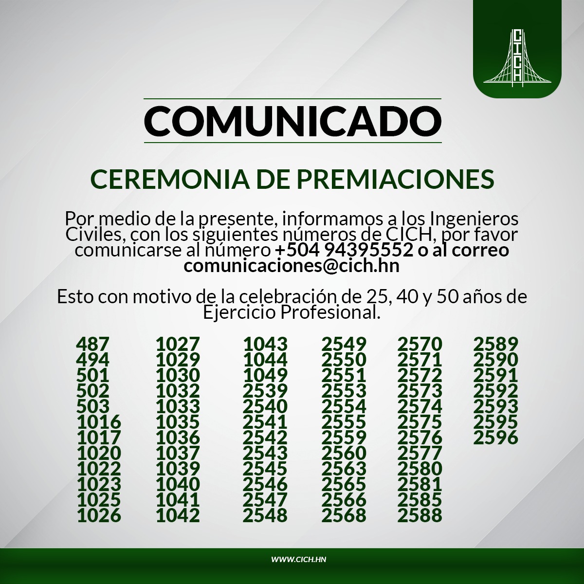 🚨Importante 🚨 A todos los Ingenieros Civiles con el número de CICH ...