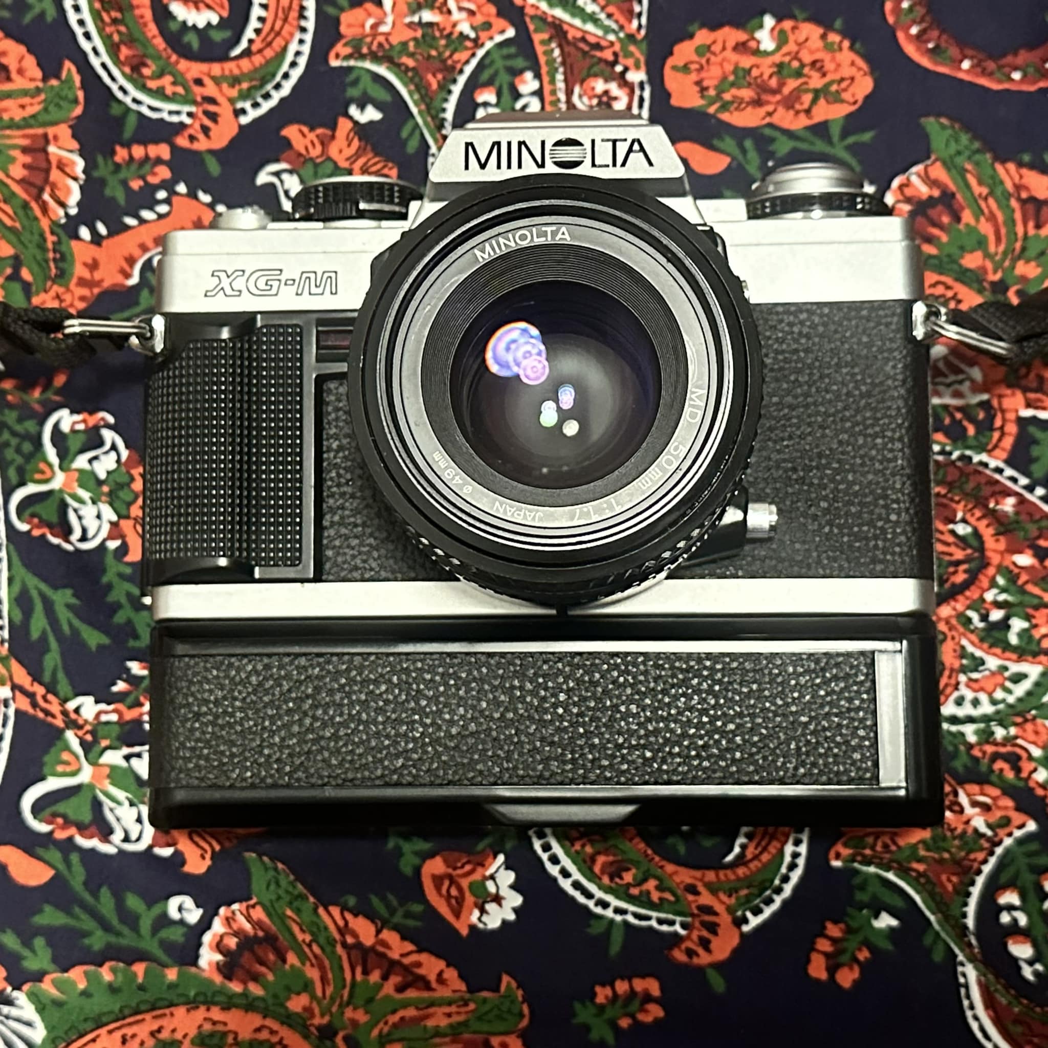 My Minolta XG-M with a 50mm f1:1.7 lens and a Minolta autowind