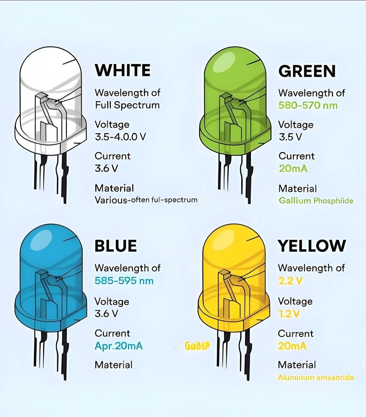 The image shows the essential specifications of LEDs: | Facebook