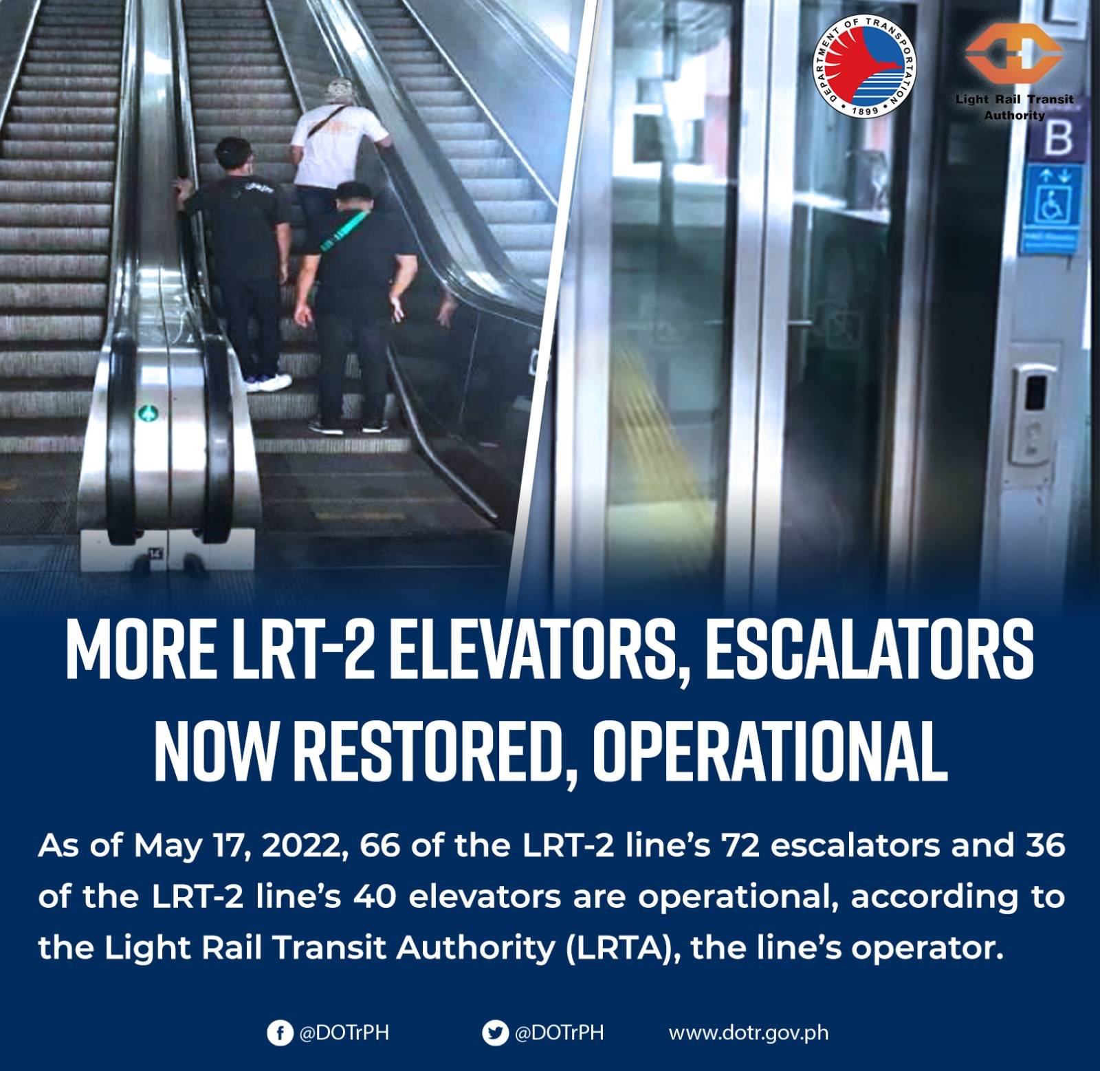 Department - MORE LRT-2 ELEVATORS, ESCALATORS NOW RESTORED, OPERATIONAL ...